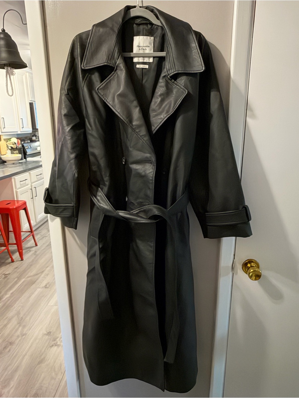 Vegan Leather Trench Coat - Black